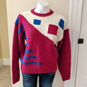 Vintage Sheridan Square 80s pink sweater geometric sweater size small